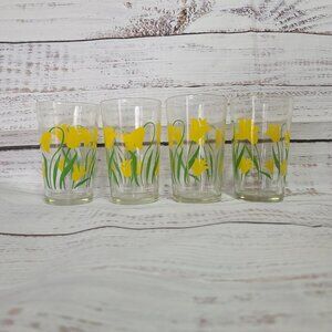 KRAFT Swanky Swig Drinking Glasses 1950s - 4 3/8" Tall - Flower - Yellow